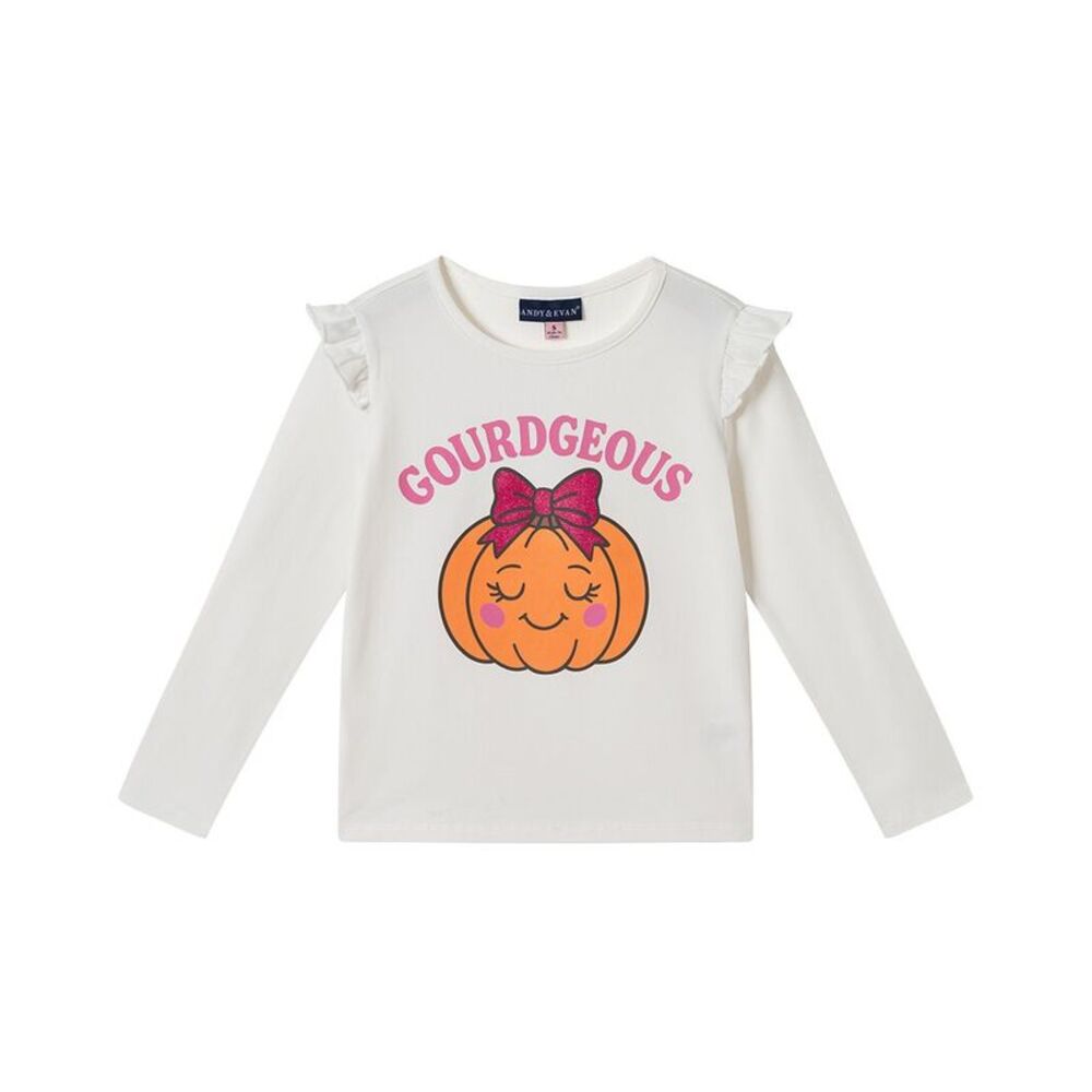 Andy & Evan Girls  Gourdgeous Ruffle Shoulder T-Shirt, White